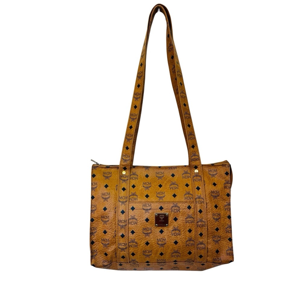 Vintage MCM Visetos Shoppers Extra Large Tote‎ Cognac Camel Brown Color  15"